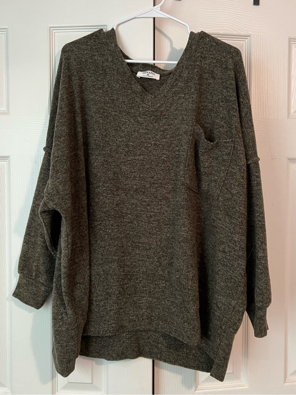 Cozy Olive Green V-Neck Oversized Sweater